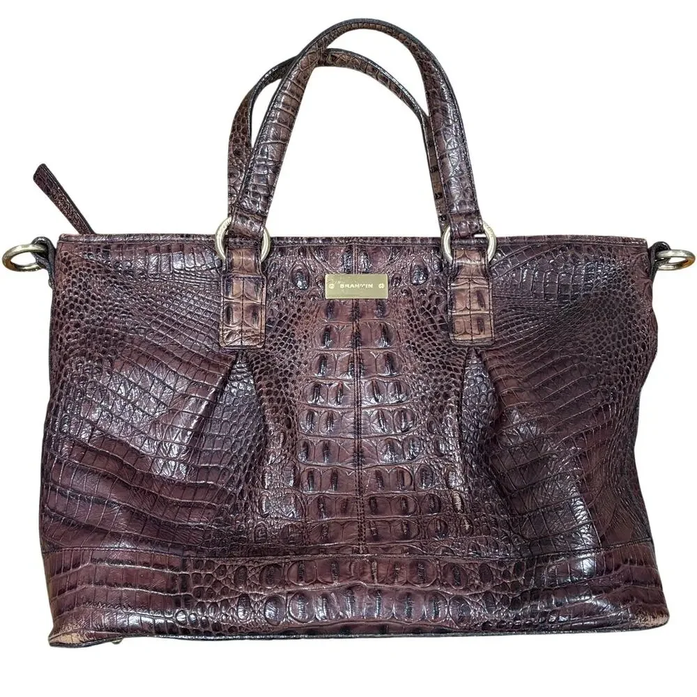 Brahmin Satchel Pecan Brown Croc Embossed Melbourne Leather Shoulder Bag READ